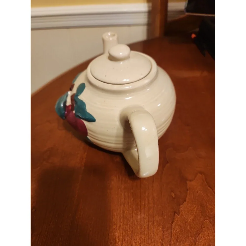Vintage Cracker Barrel Ceramic Teapot w/ Apple & Green Leaf Design 1990s
